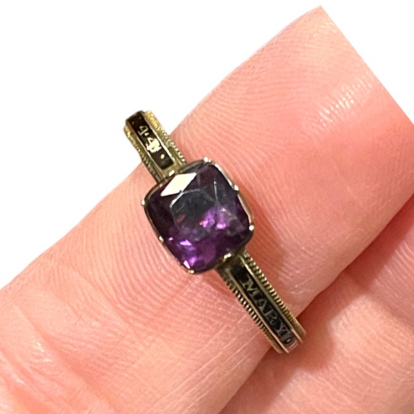 Antique Georgian Mourning enameled ring 1773 Authentic Purple paste 18k … - Picture 2 of 9